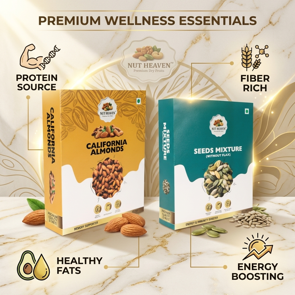 Nut Heaven Almonds 500g + Seed Mix 200g | Gym Power Pack | High Protein Fitness Snack Combo