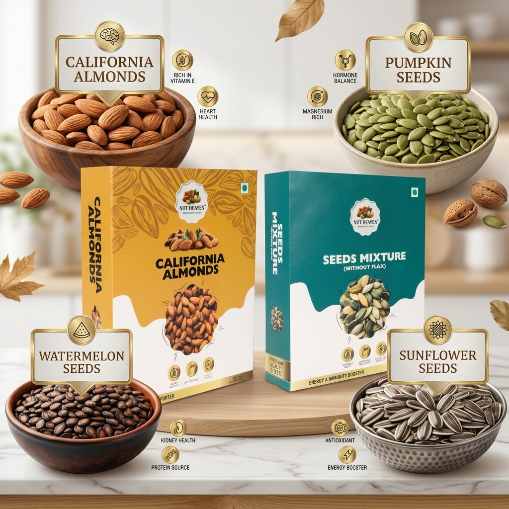 Nut Heaven Almonds 500g + Seed Mix 200g | Gym Power Pack | High Protein Fitness Snack Combo