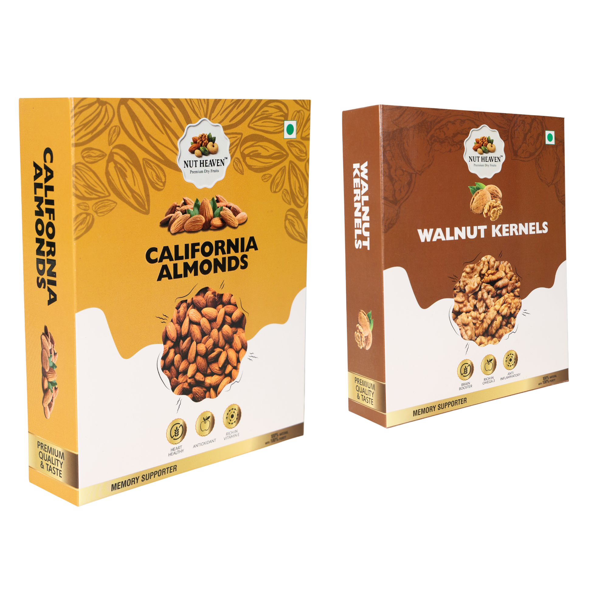 Nut Heaven Almonds 500g + Walnuts 200g | Omega Strength Combo | Healthy Dry Fruits Pack