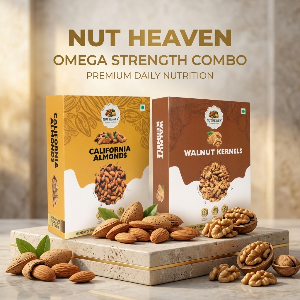 Nut Heaven Almonds 500g + Walnuts 200g | Omega Strength Combo | Healthy Dry Fruits Pack