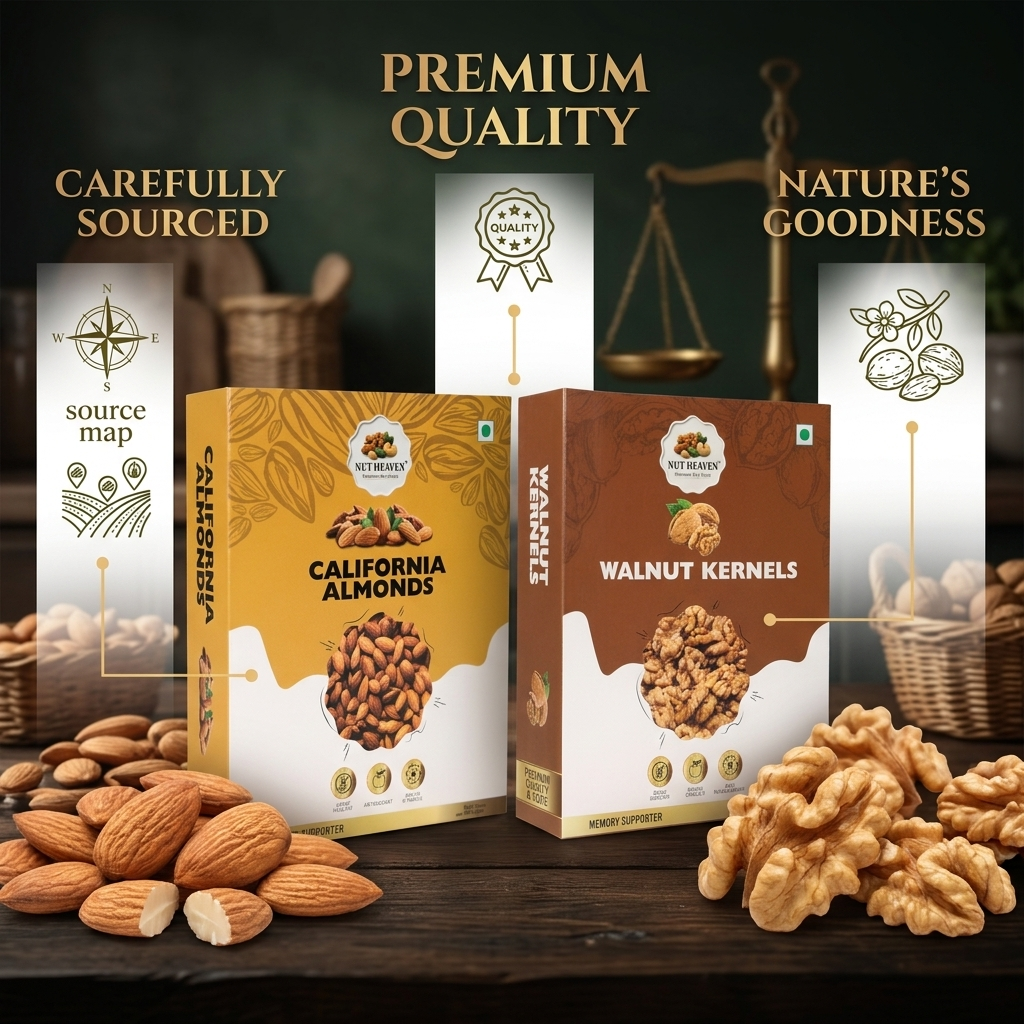 Nut Heaven Almonds 500g + Walnuts 200g | Omega Strength Combo | Healthy Dry Fruits Pack