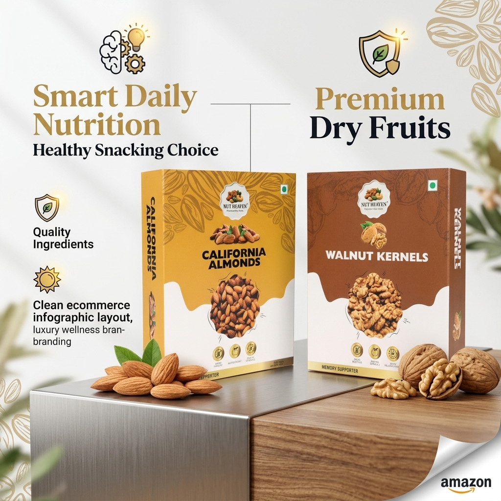 Nut Heaven Almonds 500g + Walnuts 200g | Omega Strength Combo | Healthy Dry Fruits Pack