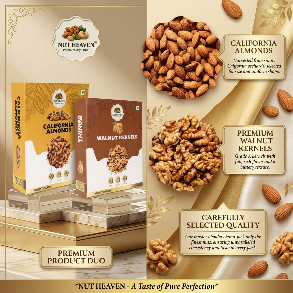 Nut Heaven Almonds 500g + Walnuts 200g | Omega Strength Combo | Healthy Dry Fruits Pack