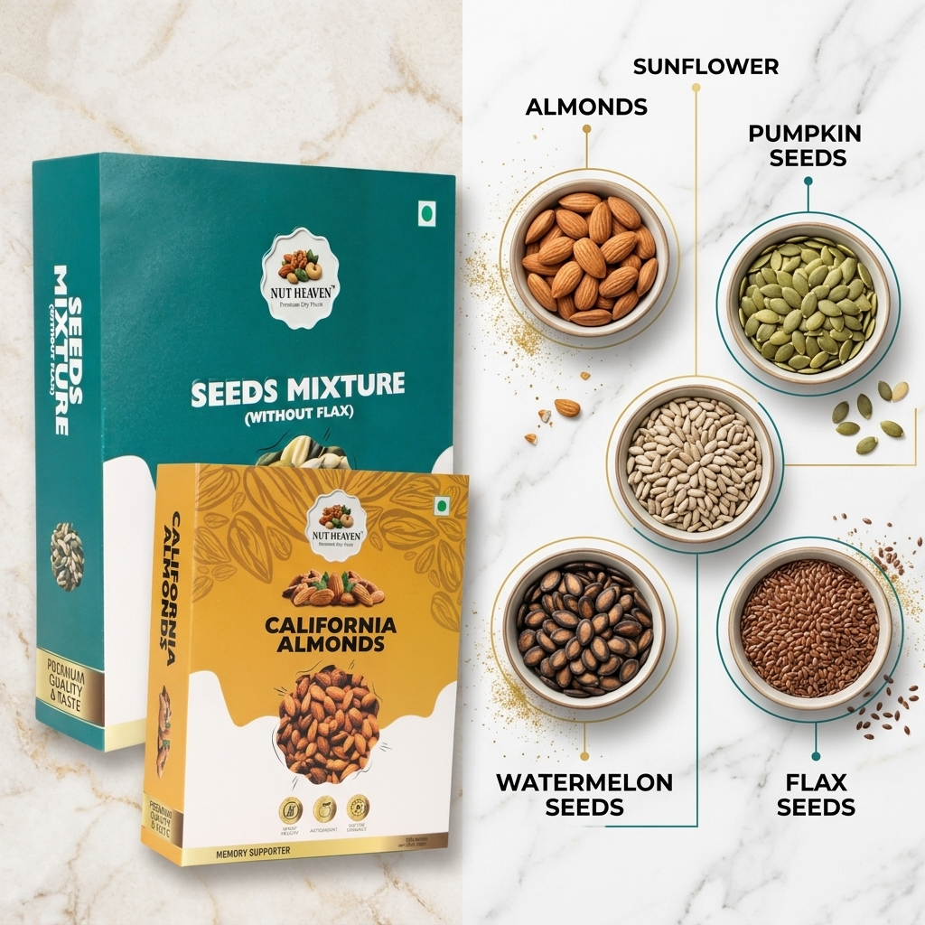Nut Heaven Seed Mix 500g + Almonds 200g | Protein Booster Pack | Healthy Fitness Snack Combo
