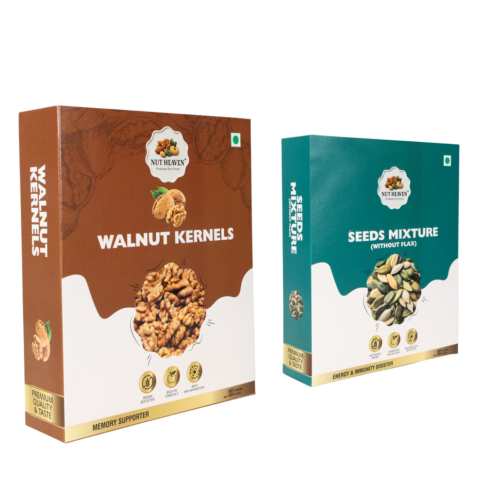 Nut Heaven Walnuts 500g + Seed Mix 200g | Brain + Body Pack | Omega Rich Healthy Snack Combo