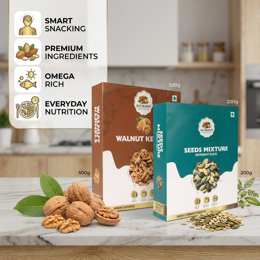 Nut Heaven Walnuts 500g + Seed Mix 200g | Brain + Body Pack | Omega Rich Healthy Snack Combo