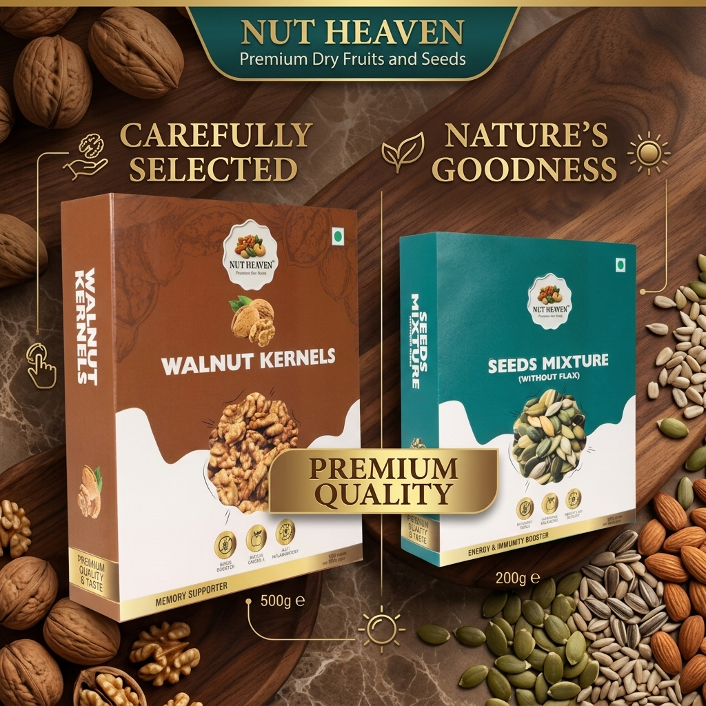 Nut Heaven Walnuts 500g + Seed Mix 200g | Brain + Body Pack | Omega Rich Healthy Snack Combo