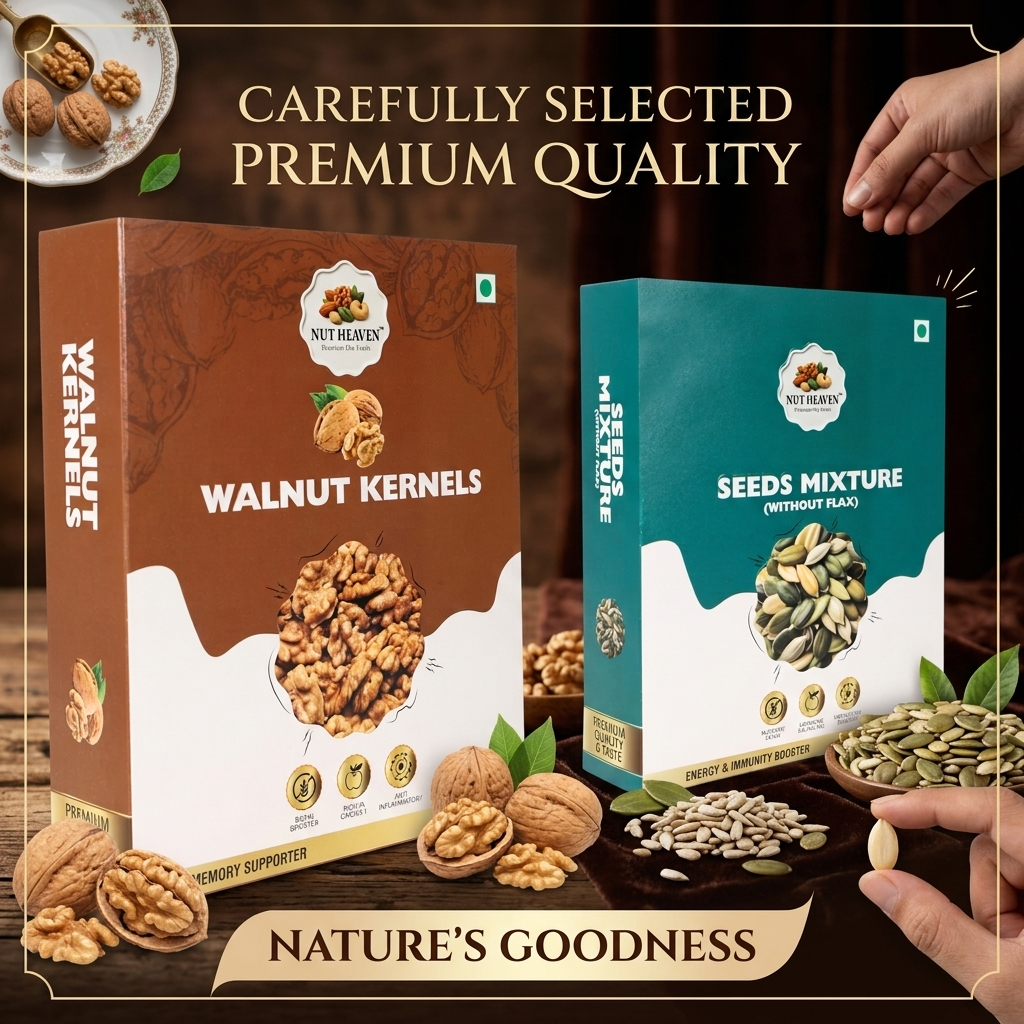 Nut Heaven Walnuts 500g + Seed Mix 200g | Brain + Body Pack | Omega Rich Healthy Snack Combo