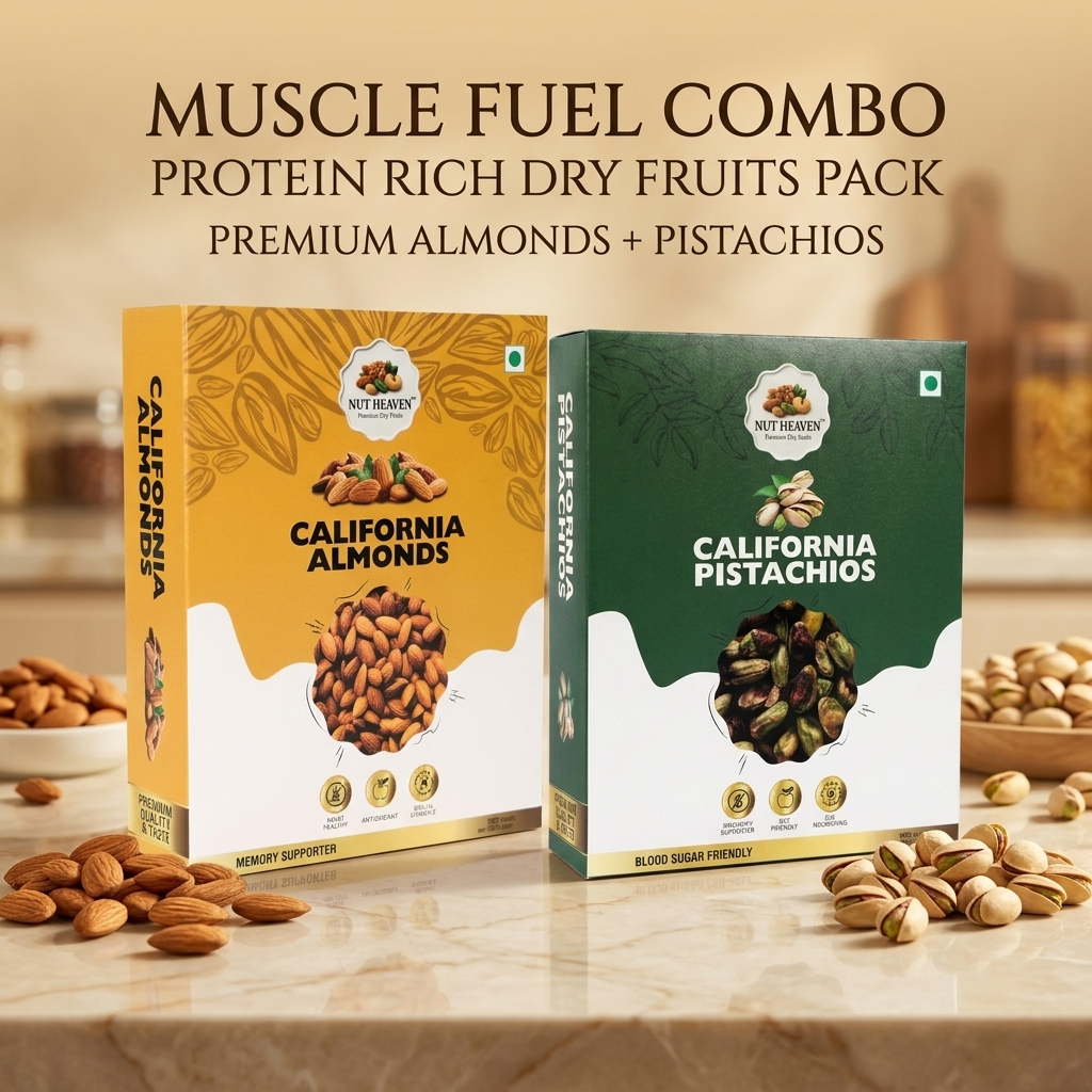 Nut Heaven Almonds 500g + Pistachios 200g | Muscle Fuel Combo | Protein Rich Dry Fruits Pack