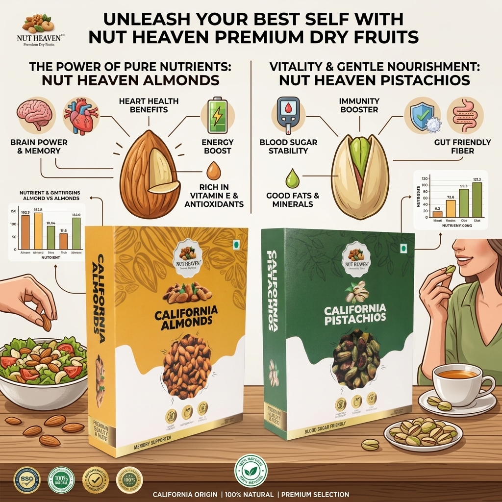 Nut Heaven Almonds 500g + Pistachios 200g | Muscle Fuel Combo | Protein Rich Dry Fruits Pack
