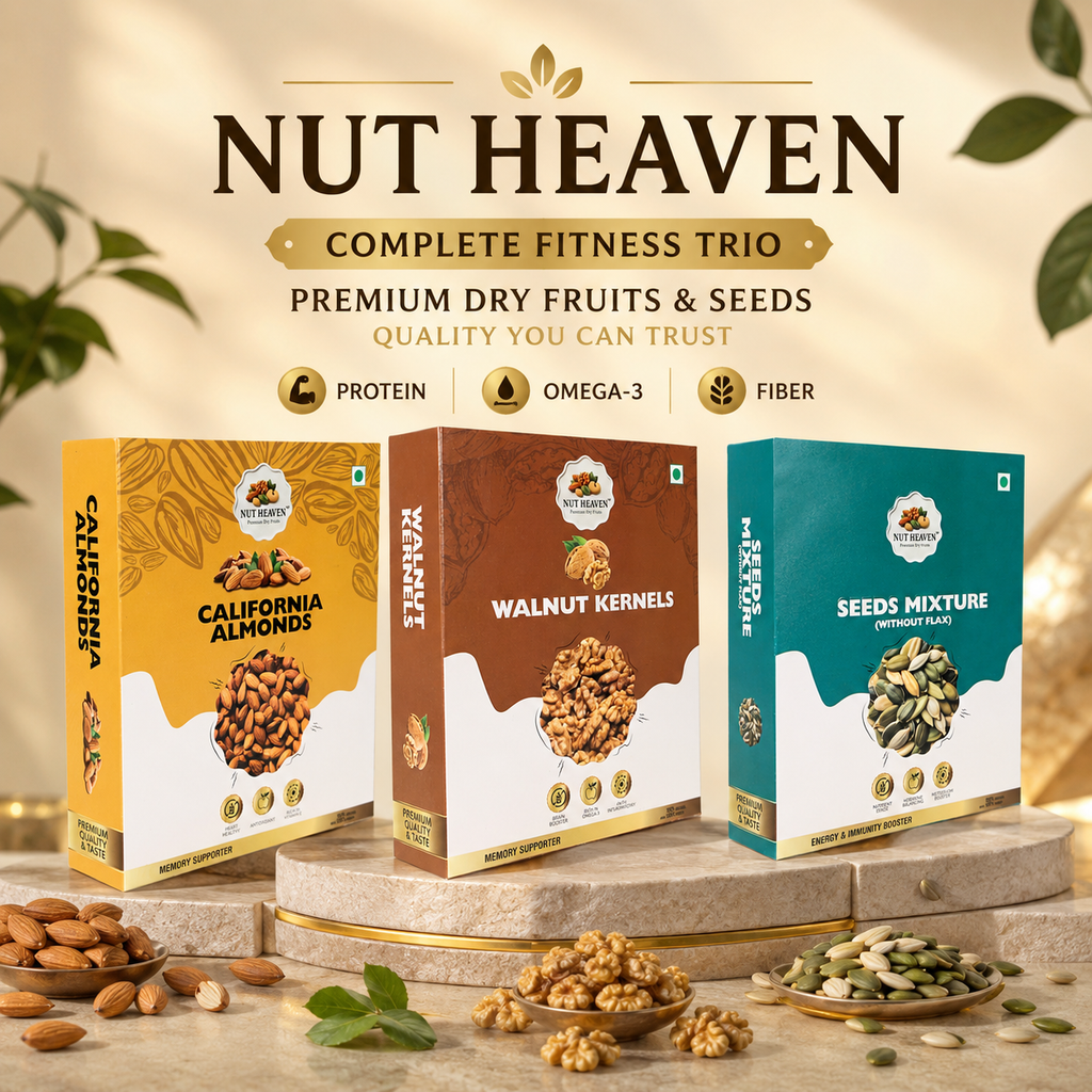 Nut Heaven Almonds 200g + Walnuts 200g + Seed Mix 200g | Complete Fitness Trio | Healthy Snack Combo