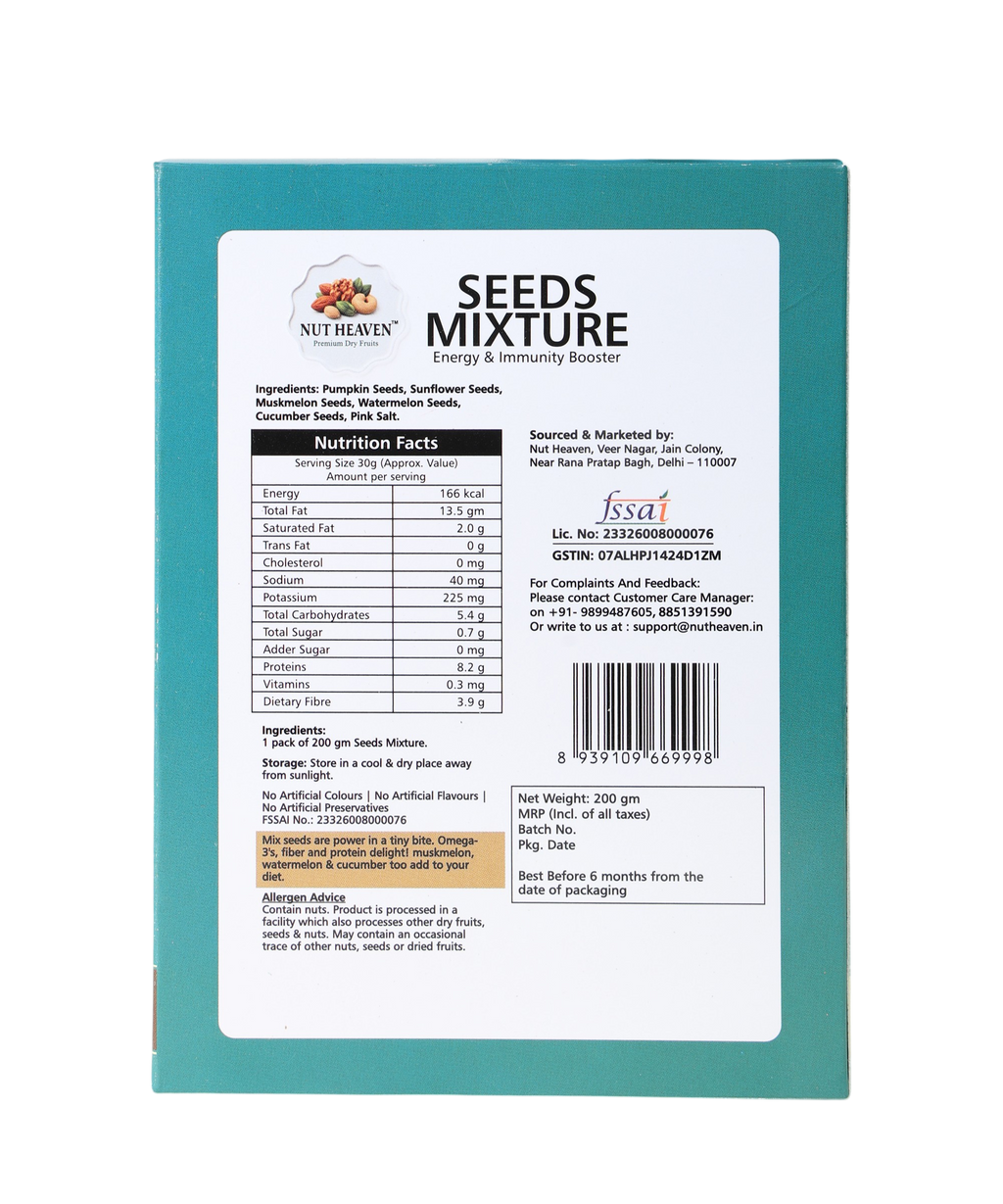 Nut Heaven Almonds 200g + Walnuts 200g + Seed Mix 200g | Complete Fitness Trio | Healthy Snack Combo