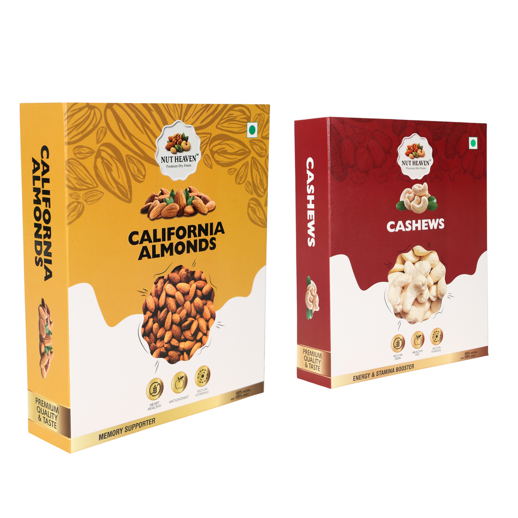 Nut Heaven Almonds 500g + Cashews 200g | Bulk Energy Pack | Healthy Dry Fruits Combo Pack