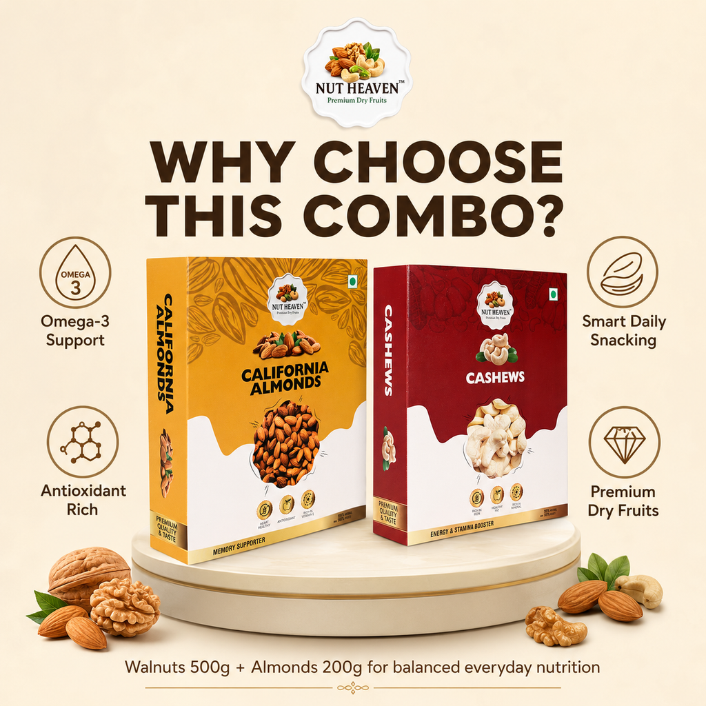 Nut Heaven Almonds 500g + Cashews 200g | Bulk Energy Pack | Healthy Dry Fruits Combo Pack