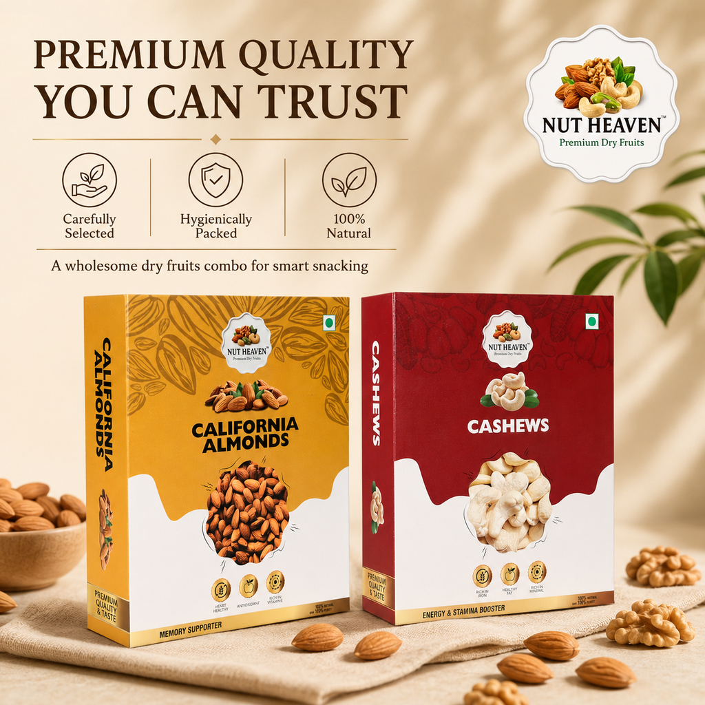Nut Heaven Almonds 500g + Cashews 200g | Bulk Energy Pack | Healthy Dry Fruits Combo Pack