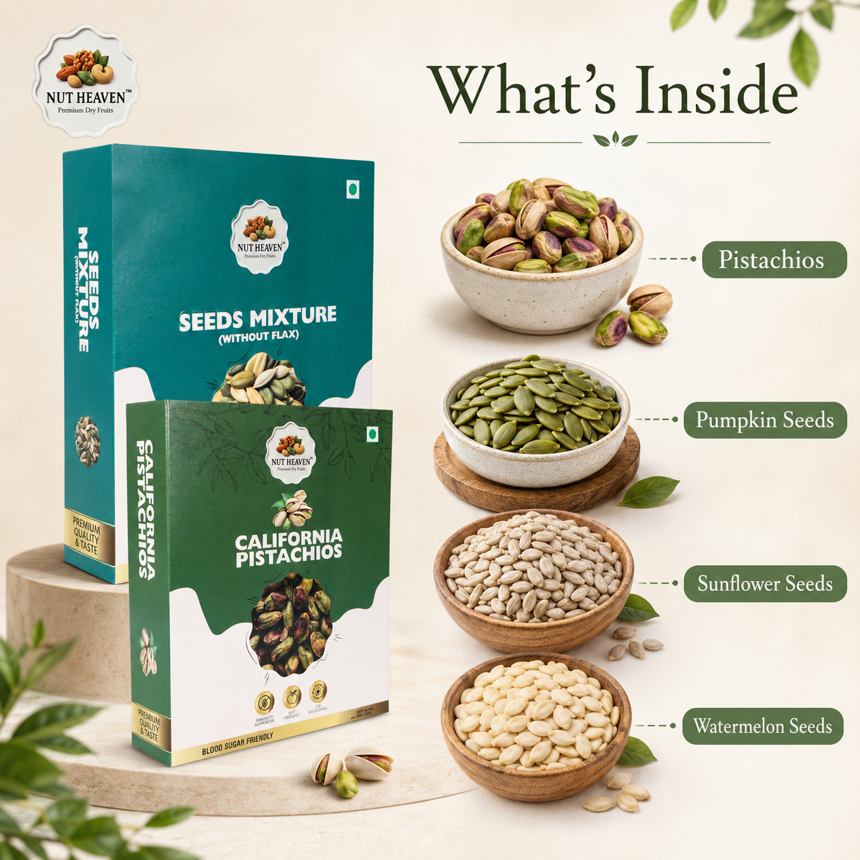 Nut Heaven Seed Mix 500g + Pistachios 200g | Healthy Snack Combo | Protein Rich Dry Fruits Pack