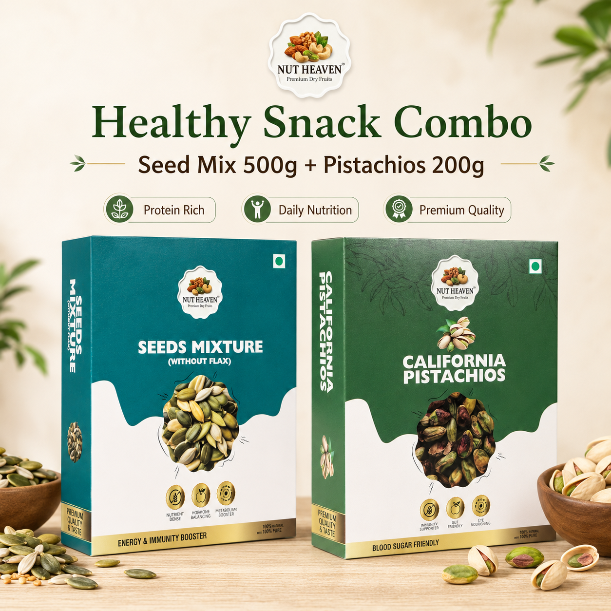 Nut Heaven Seed Mix 500g + Pistachios 200g | Healthy Snack Combo | Protein Rich Dry Fruits Pack