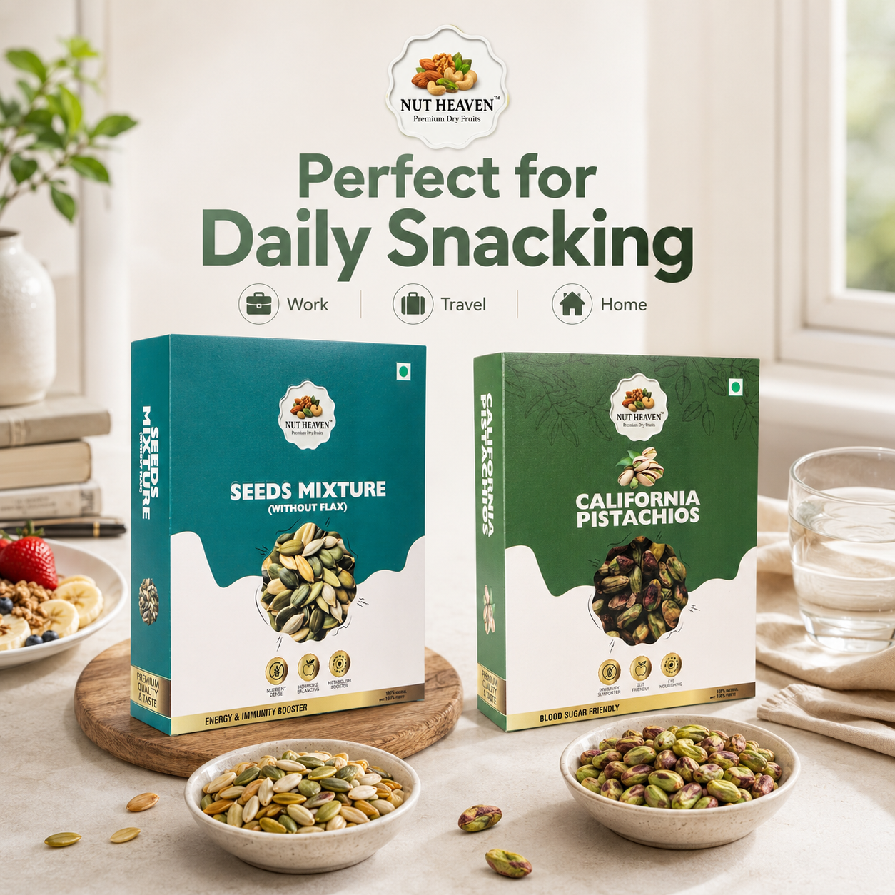 Nut Heaven Seed Mix 500g + Pistachios 200g | Healthy Snack Combo | Protein Rich Dry Fruits Pack