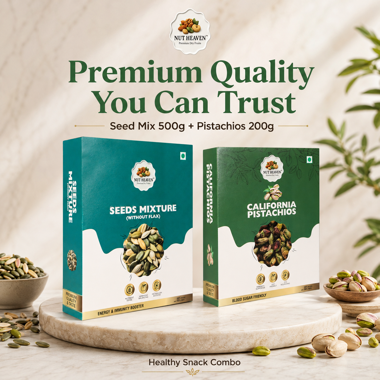 Nut Heaven Seed Mix 500g + Pistachios 200g | Healthy Snack Combo | Protein Rich Dry Fruits Pack