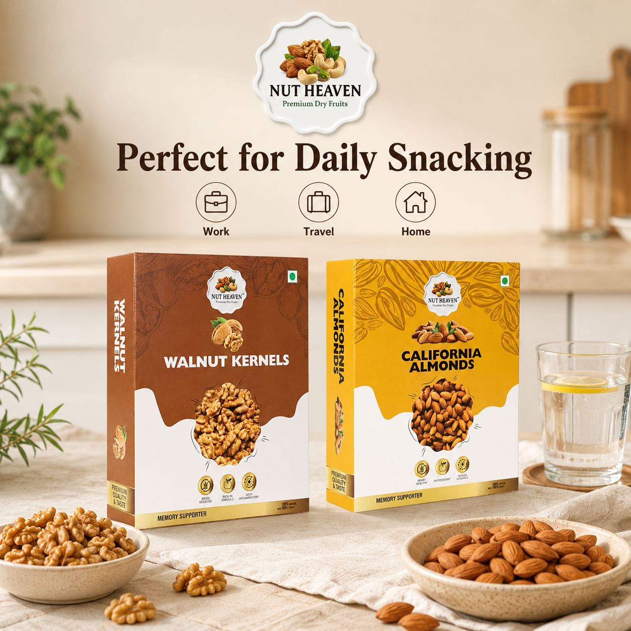 Nut Heaven Walnuts 500g + Almonds 200g | Smart Nutrition Pack | Healthy Dry Fruits Combo