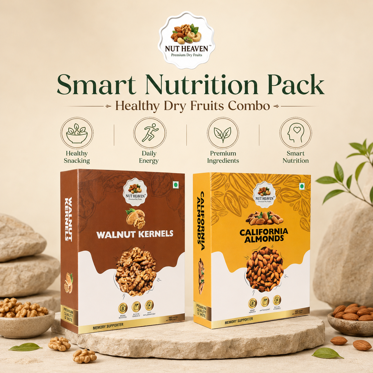 Nut Heaven Walnuts 500g + Almonds 200g | Smart Nutrition Pack | Healthy Dry Fruits Combo