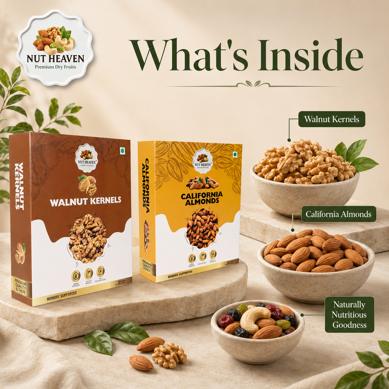 Nut Heaven Walnuts 500g + Almonds 200g | Smart Nutrition Pack | Healthy Dry Fruits Combo