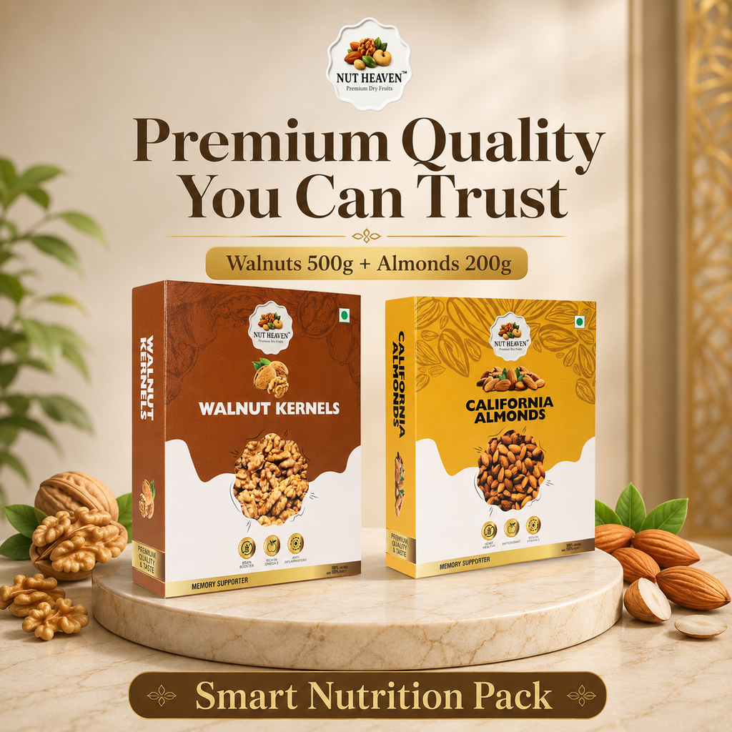 Nut Heaven Walnuts 500g + Almonds 200g | Smart Nutrition Pack | Healthy Dry Fruits Combo