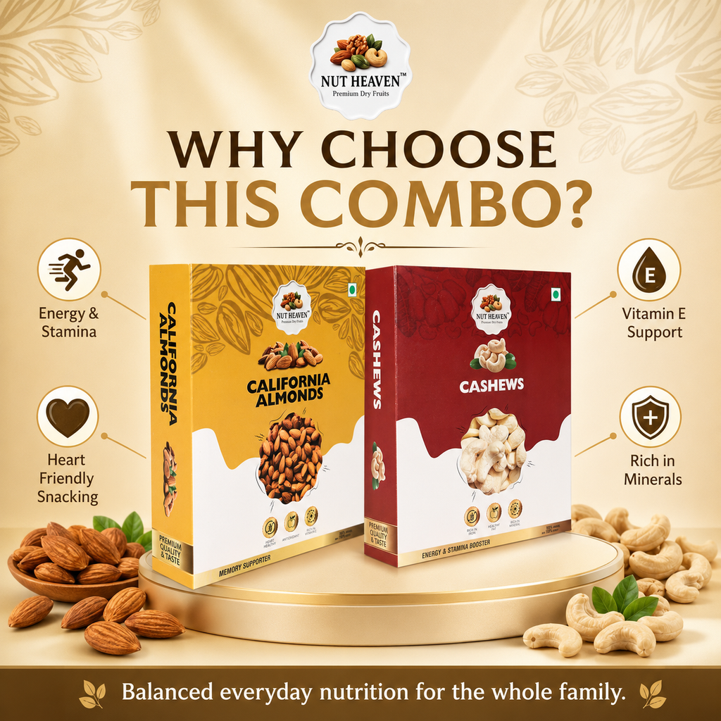 Nut Heaven Almonds 500g + Cashews 500g | Family Classic Pack | Premium Dry Fruits Combo
