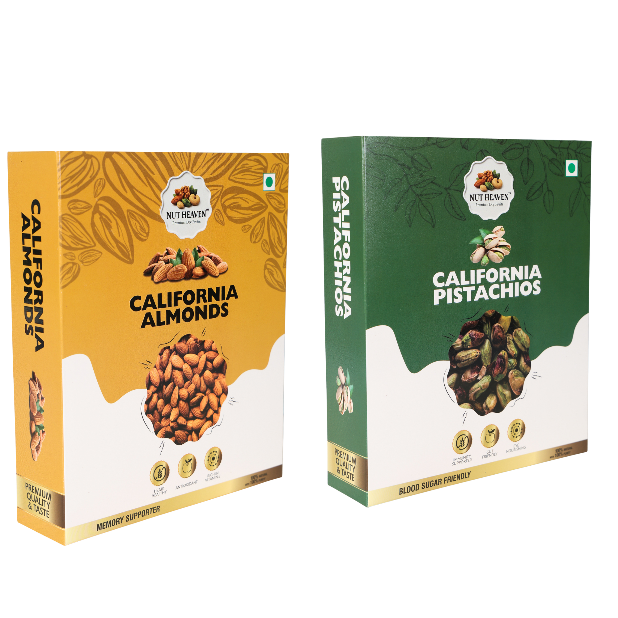 Nut Heaven Almonds 500g + Pistachios 500g | Premium Family Combo | Healthy Dry Fruits Pack