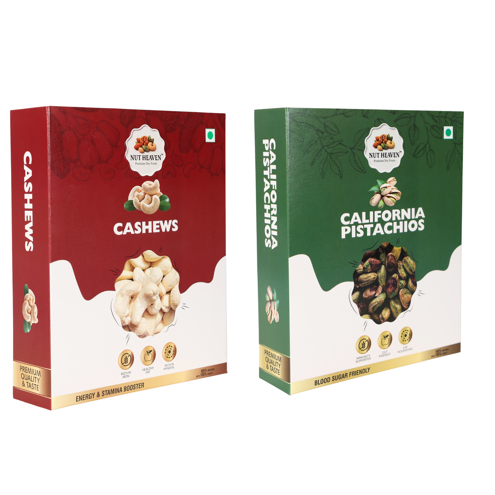 Nut Heaven Cashews 500g + Pistachios 500g | Luxury Snack Pack | Premium Dry Fruits Combo