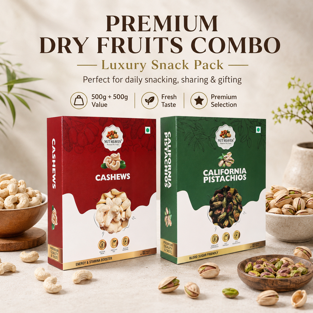 Nut Heaven Cashews 500g + Pistachios 500g | Luxury Snack Pack | Premium Dry Fruits Combo