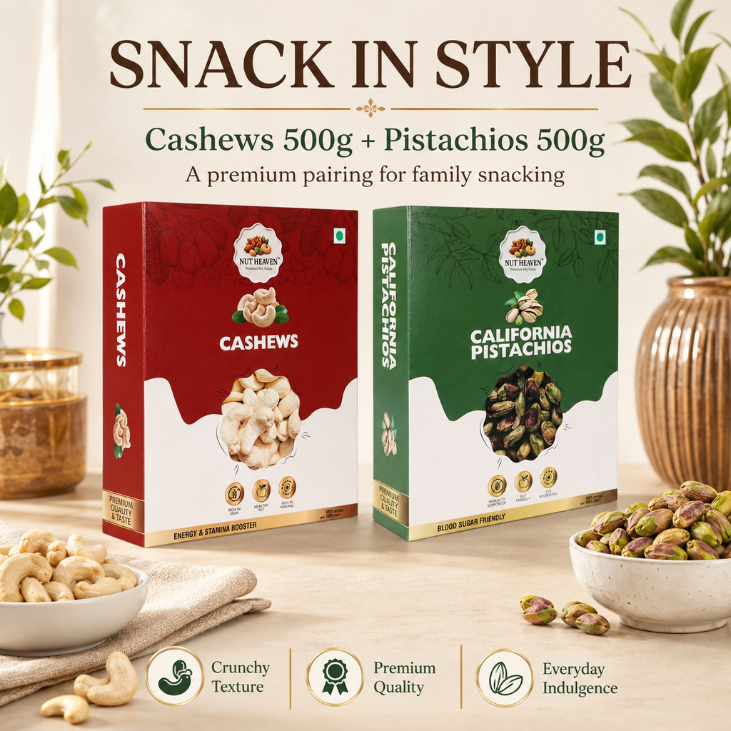 Nut Heaven Cashews 500g + Pistachios 500g | Luxury Snack Pack | Premium Dry Fruits Combo