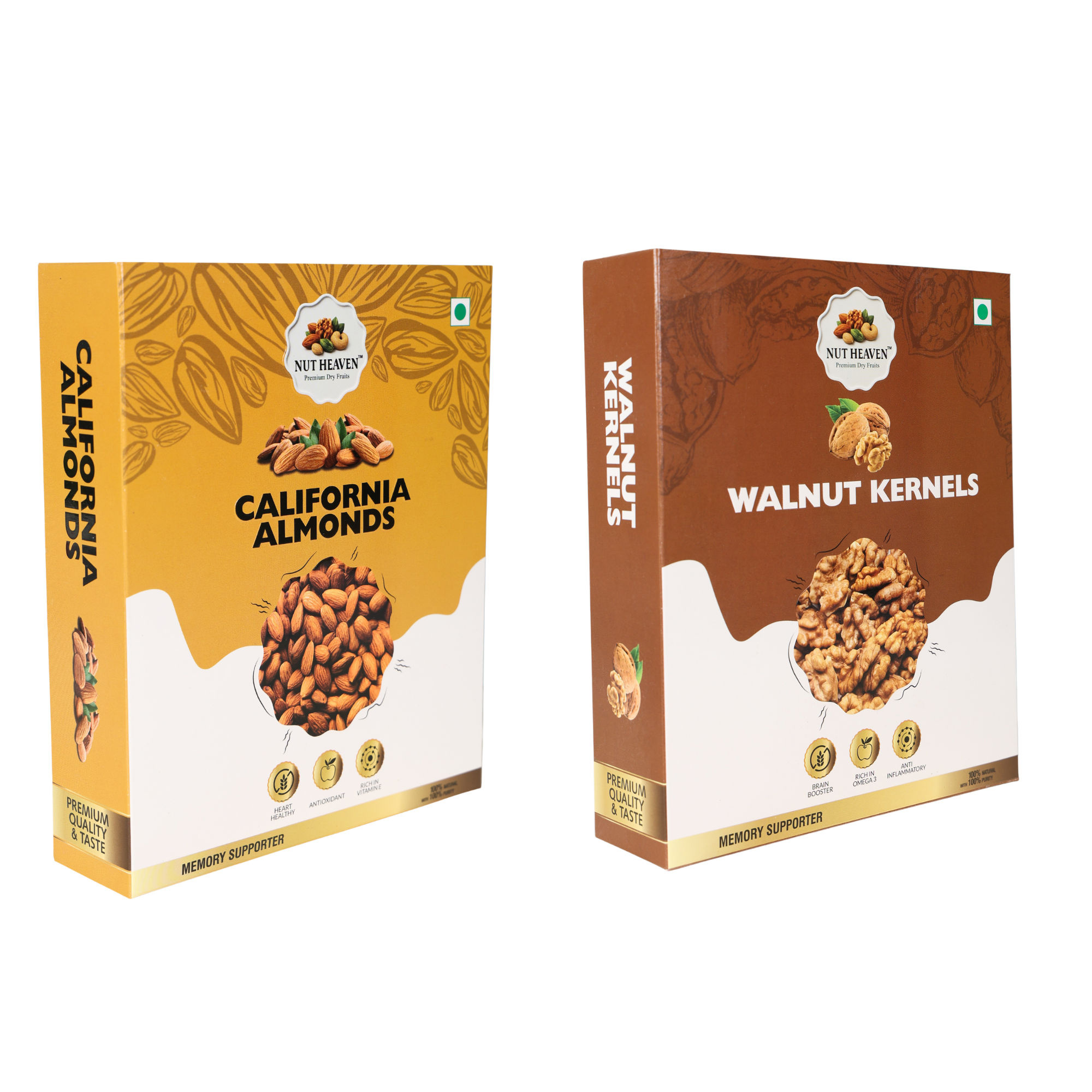 Nut Heaven Almonds 500g + Walnuts 500g | Healthy Family Pack | Omega Rich Dry Fruits Combo