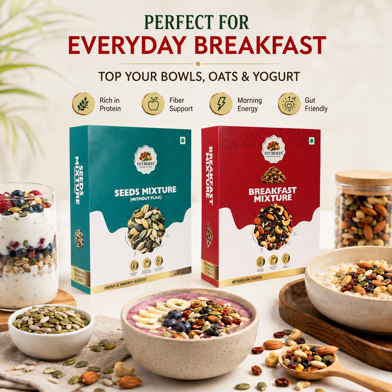 Nut Heaven Seed Mix 500g + Breakfast Mix 500g | Daily Household Combo | Healthy Nutrition Snack Pack