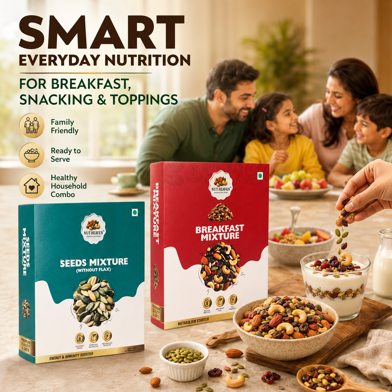 Nut Heaven Seed Mix 500g + Breakfast Mix 500g | Daily Household Combo | Healthy Nutrition Snack Pack