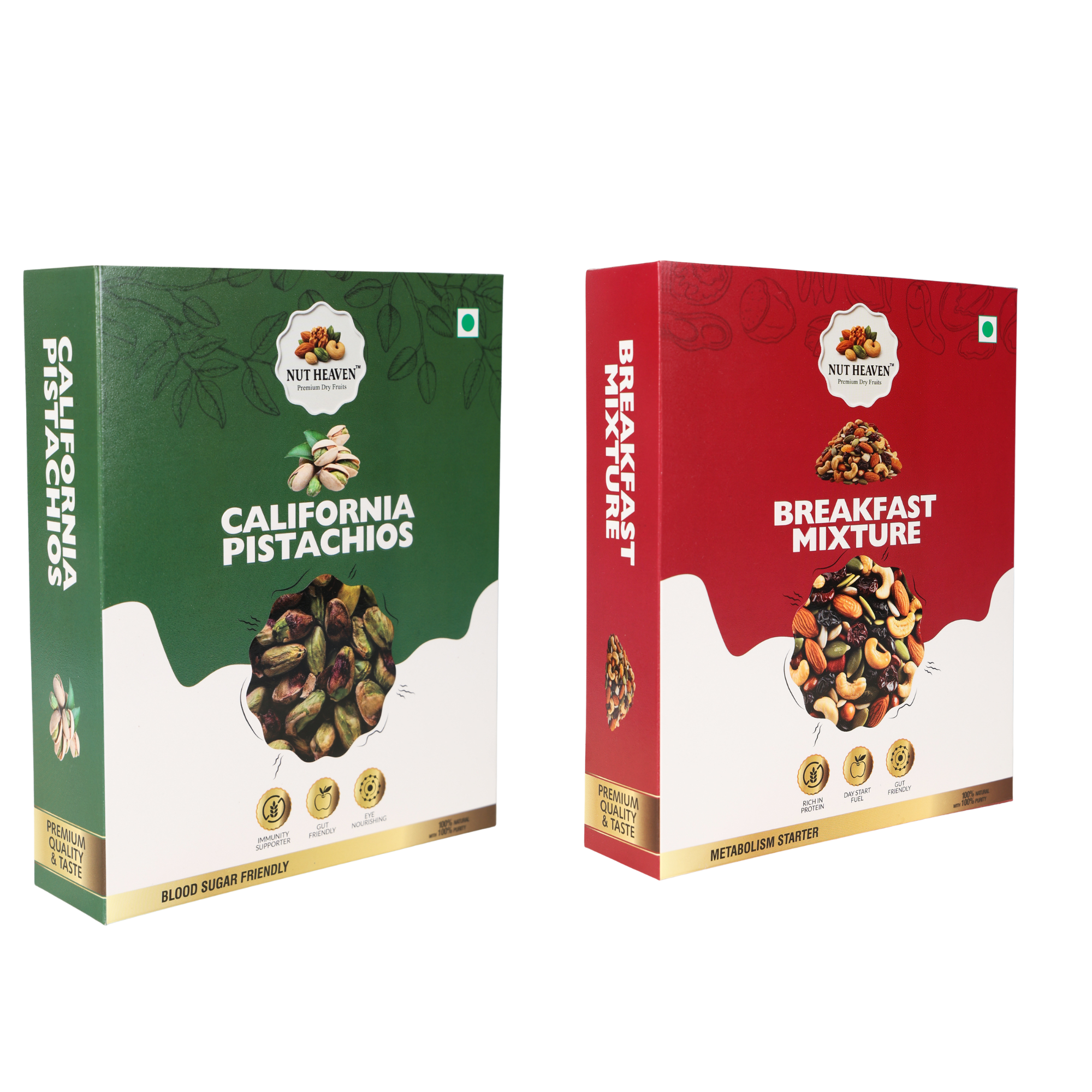 Nut Heaven Pistachios 500g + Breakfast Mix 500g | Snack Lover Pack | Healthy Dry Fruits Combo