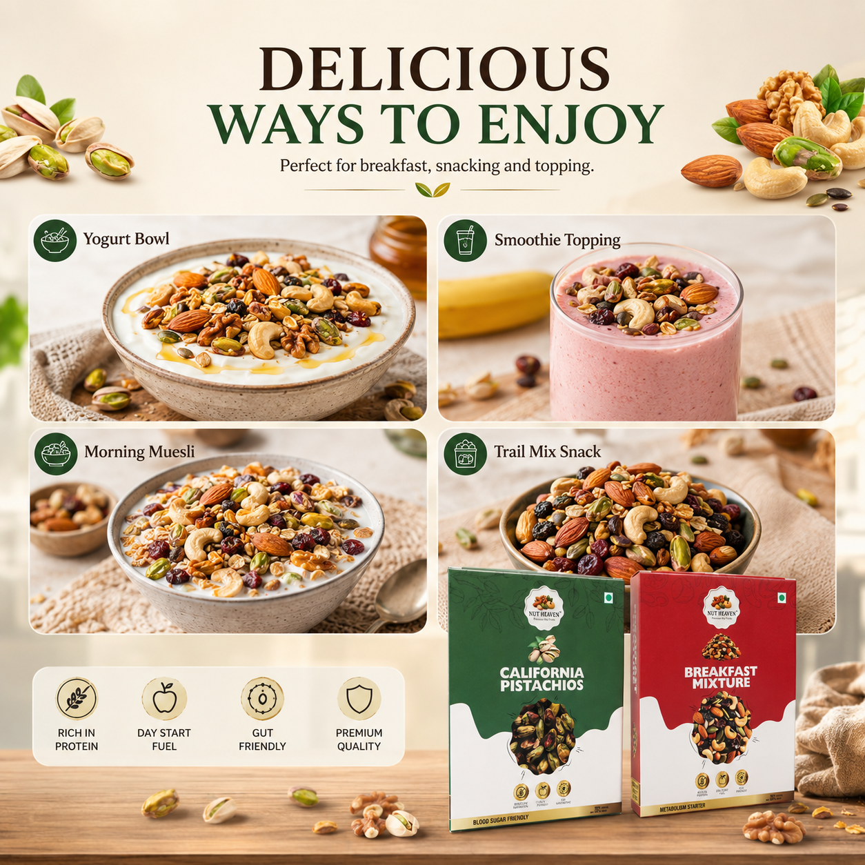 Nut Heaven Pistachios 500g + Breakfast Mix 500g | Snack Lover Pack | Healthy Dry Fruits Combo