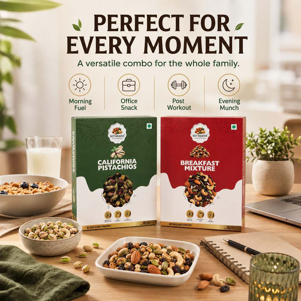 Nut Heaven Pistachios 500g + Breakfast Mix 500g | Snack Lover Pack | Healthy Dry Fruits Combo