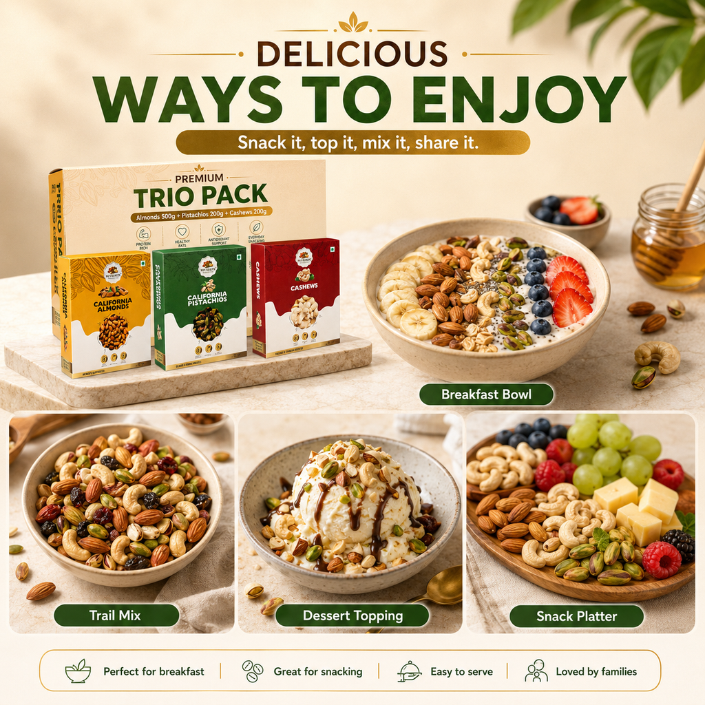 Nut Heaven Almonds 500g + Pistachios 200g + Cashews 200g | Premium Trio Pack | Healthy Dry Fruits Combo