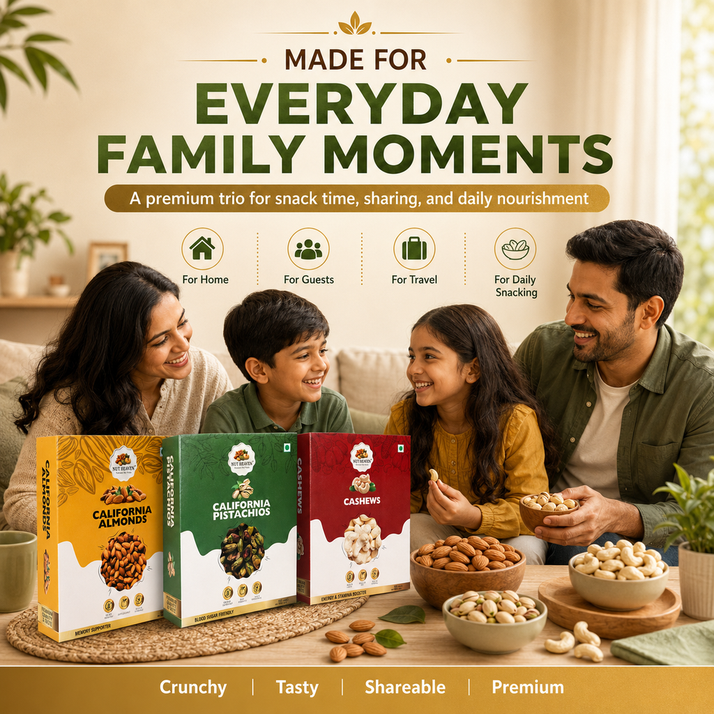 Nut Heaven Almonds 500g + Pistachios 200g + Cashews 200g | Premium Trio Pack | Healthy Dry Fruits Combo