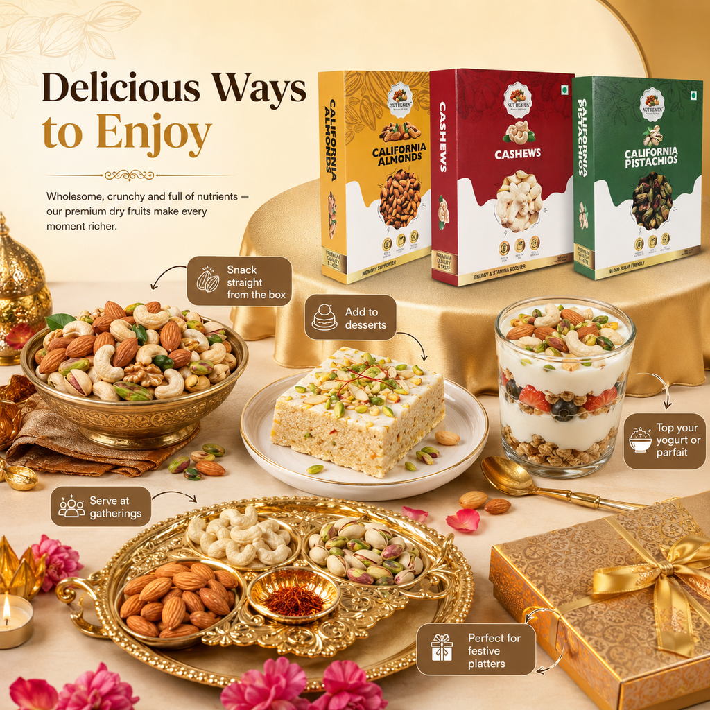 Nut Heaven Almonds 200g + Cashews 200g + Pistachios 200g | Festive Delight Box | Premium Dry Fruits Gift Pack