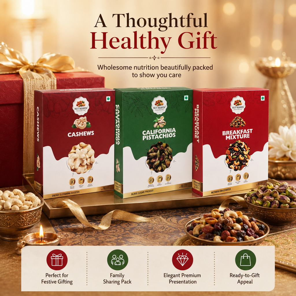 Nut Heaven Cashews 200g + Pistachios 200g + Breakfast Mix 200g | Snack Gift Pack | Healthy Dry Fruits Combo