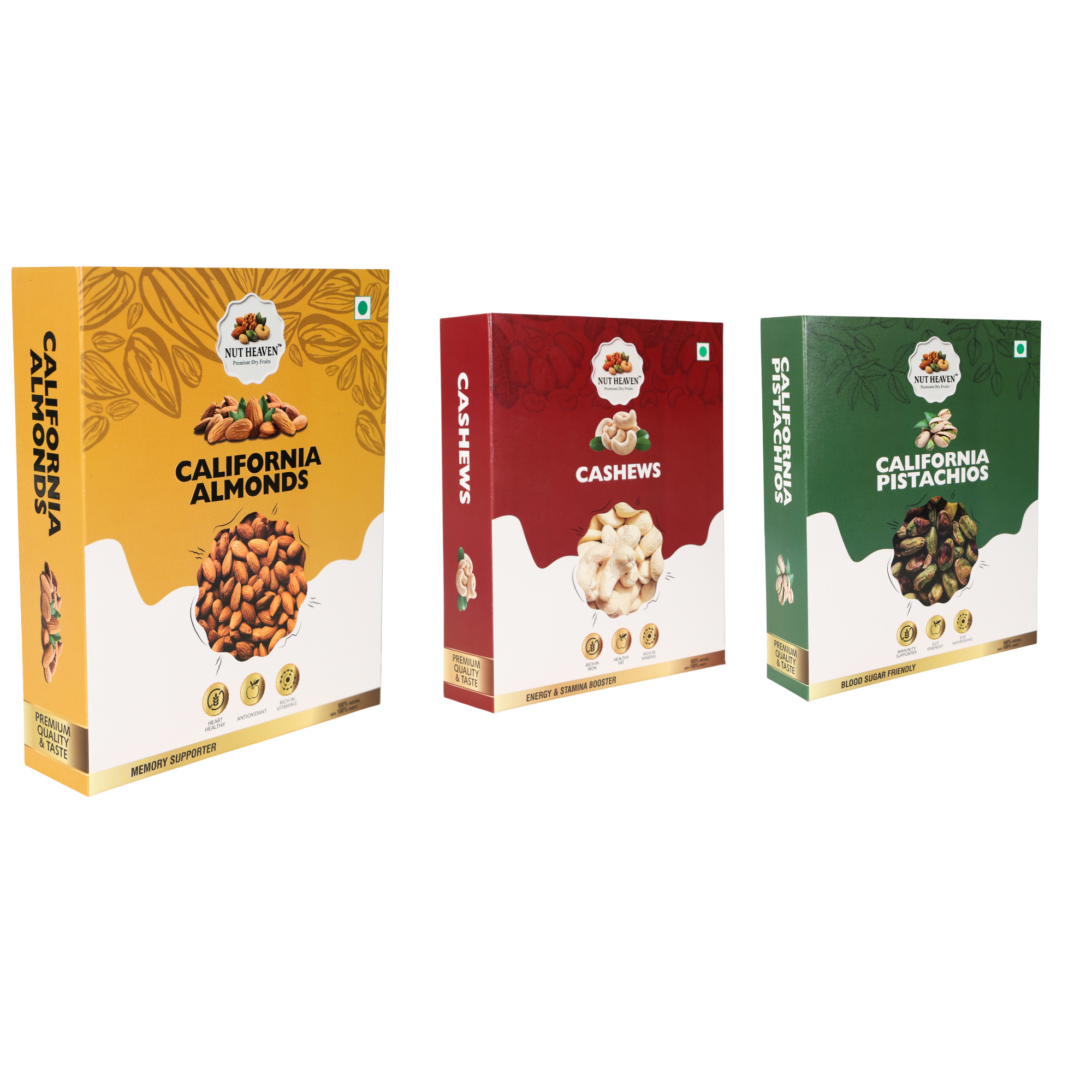 Nut Heaven Almonds 500g + Cashews 200g + Pistachios 200g | Premium Gift Box | Luxury Dry Fruits Combo
