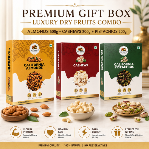 Nut Heaven Almonds 500g + Cashews 200g + Pistachios 200g | Premium Gift Box | Luxury Dry Fruits Combo