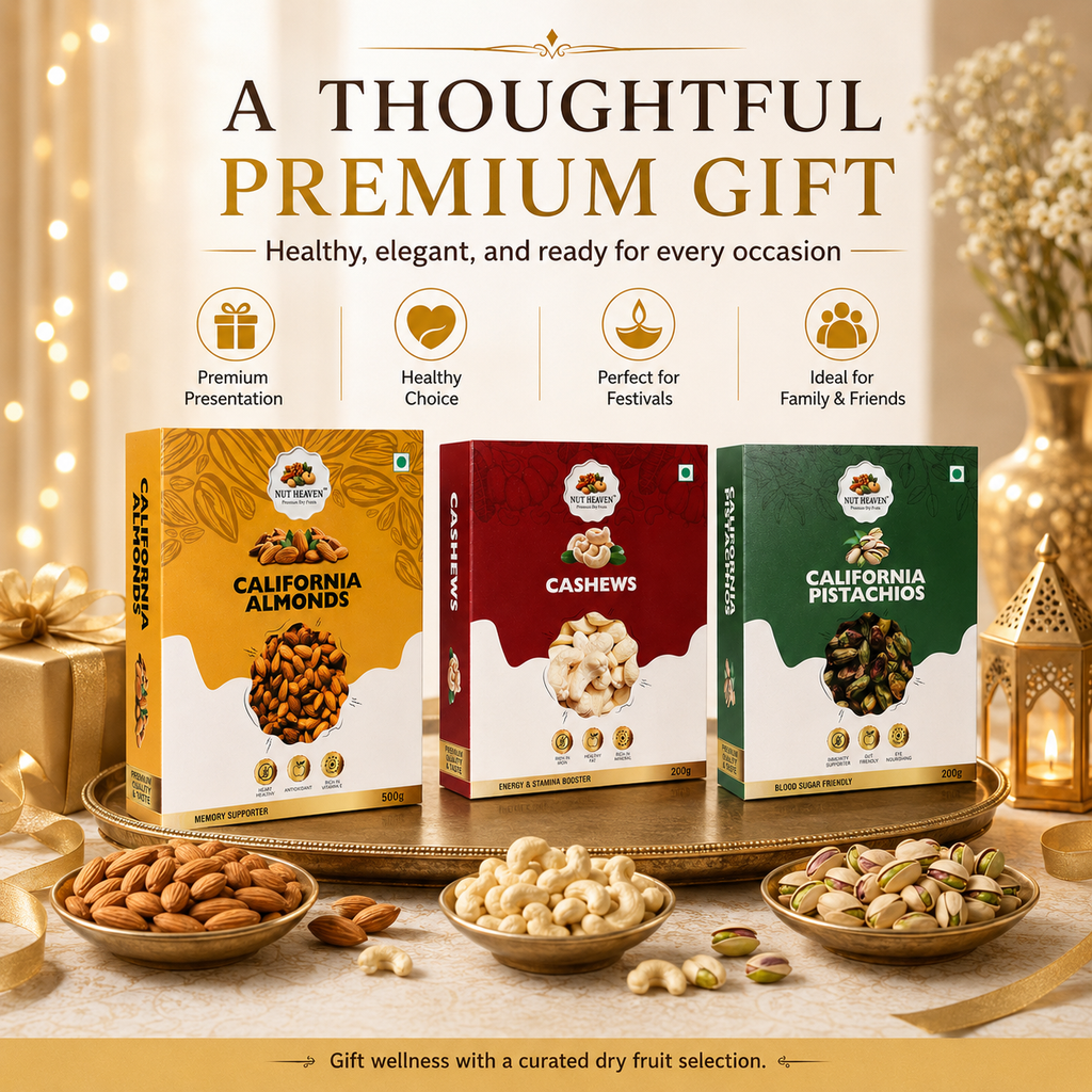 Nut Heaven Almonds 500g + Cashews 200g + Pistachios 200g | Premium Gift Box | Luxury Dry Fruits Combo