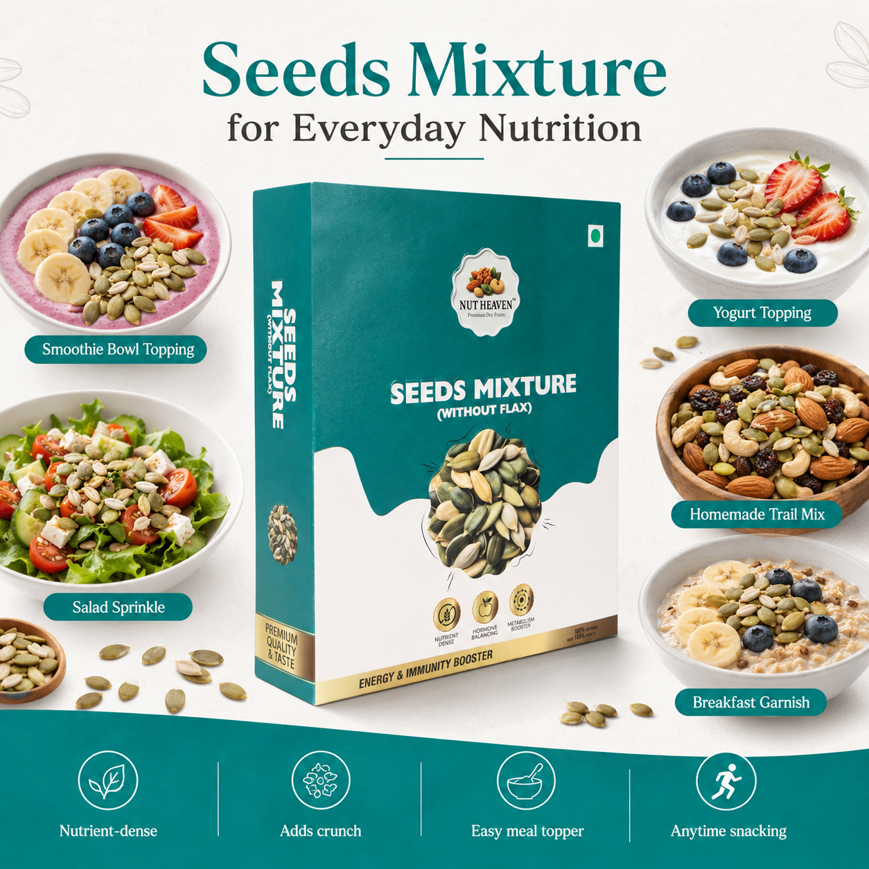 Nut Heaven Walnuts 200g + Seed Mix 200g + Breakfast Mix 200g | Wellness Gift Pack | Healthy Snack Combo