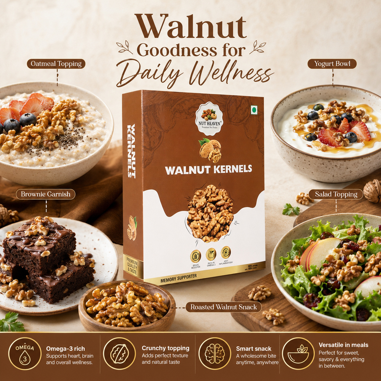 Nut Heaven Walnuts 200g + Seed Mix 200g + Breakfast Mix 200g | Wellness Gift Pack | Healthy Snack Combo