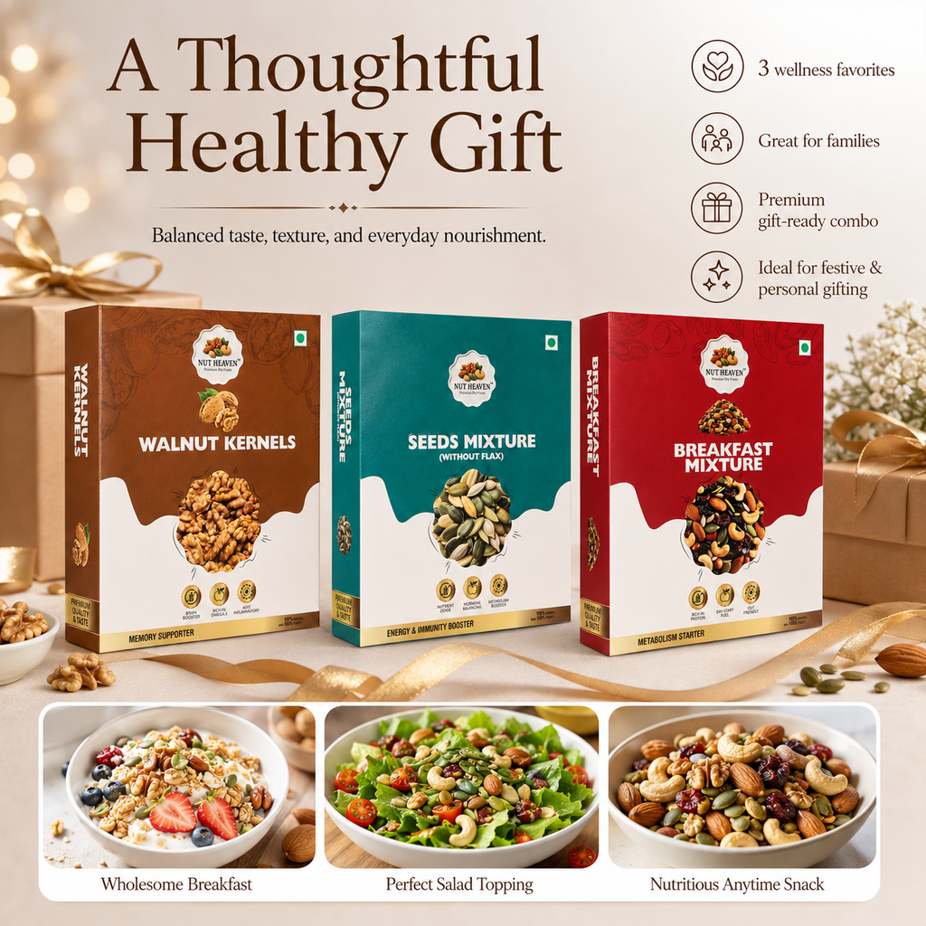 Nut Heaven Walnuts 200g + Seed Mix 200g + Breakfast Mix 200g | Wellness Gift Pack | Healthy Snack Combo