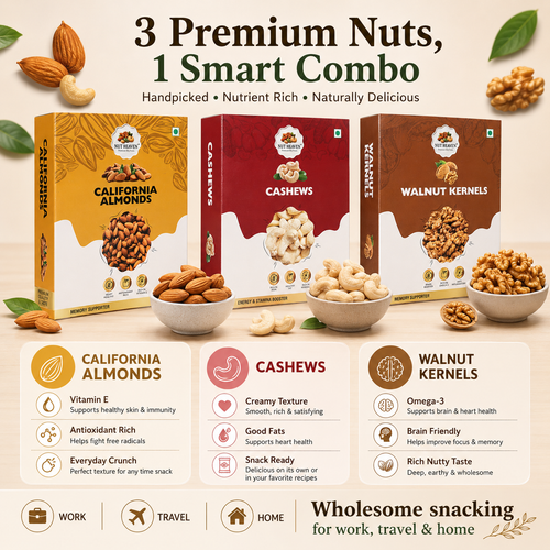 Nut Heaven Almonds 200g + Cashews 200g + Walnuts 200g | Royal Trio Box | Premium Healthy Dry Fruits Combo