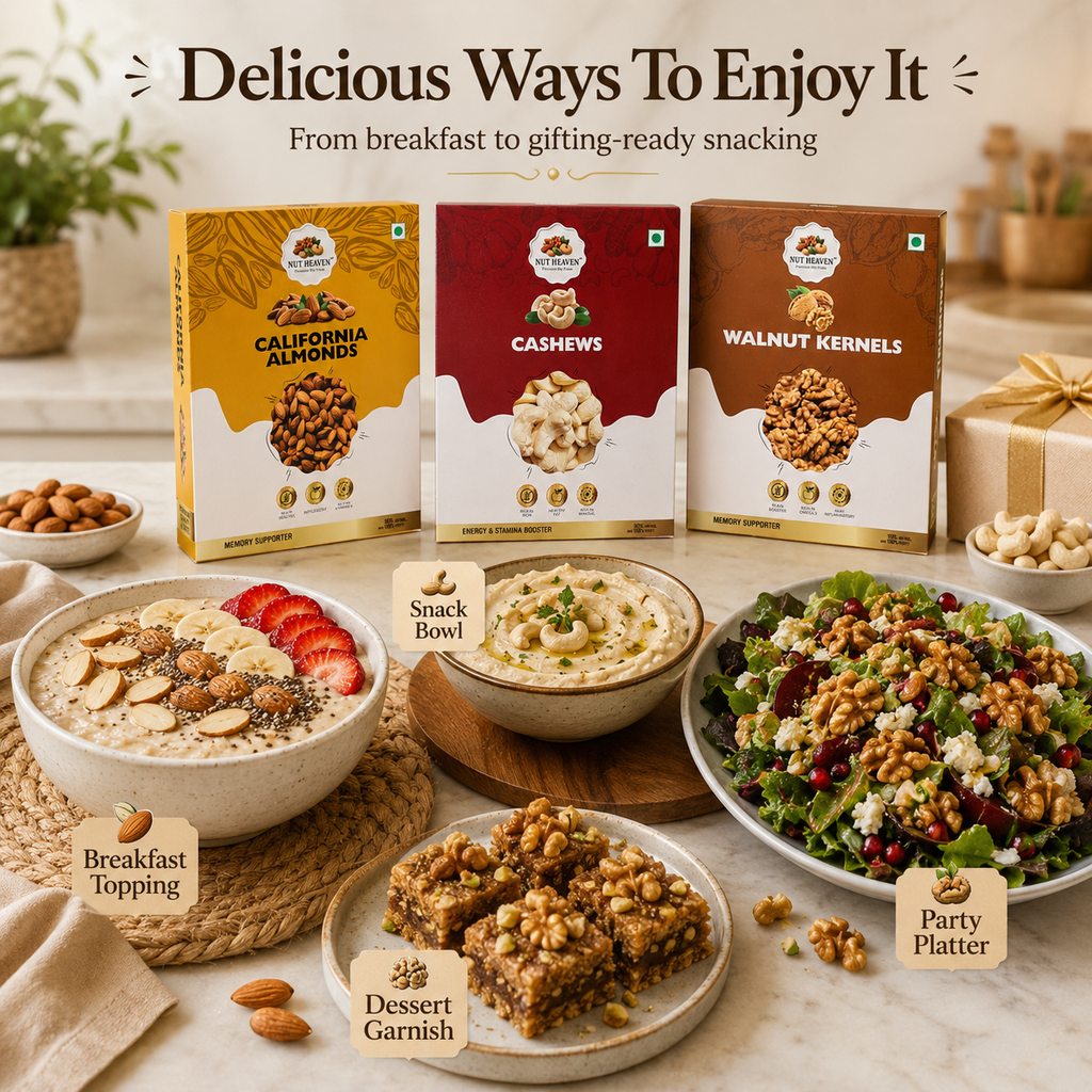 Nut Heaven Almonds 200g + Cashews 200g + Walnuts 200g | Royal Trio Box | Premium Healthy Dry Fruits Combo